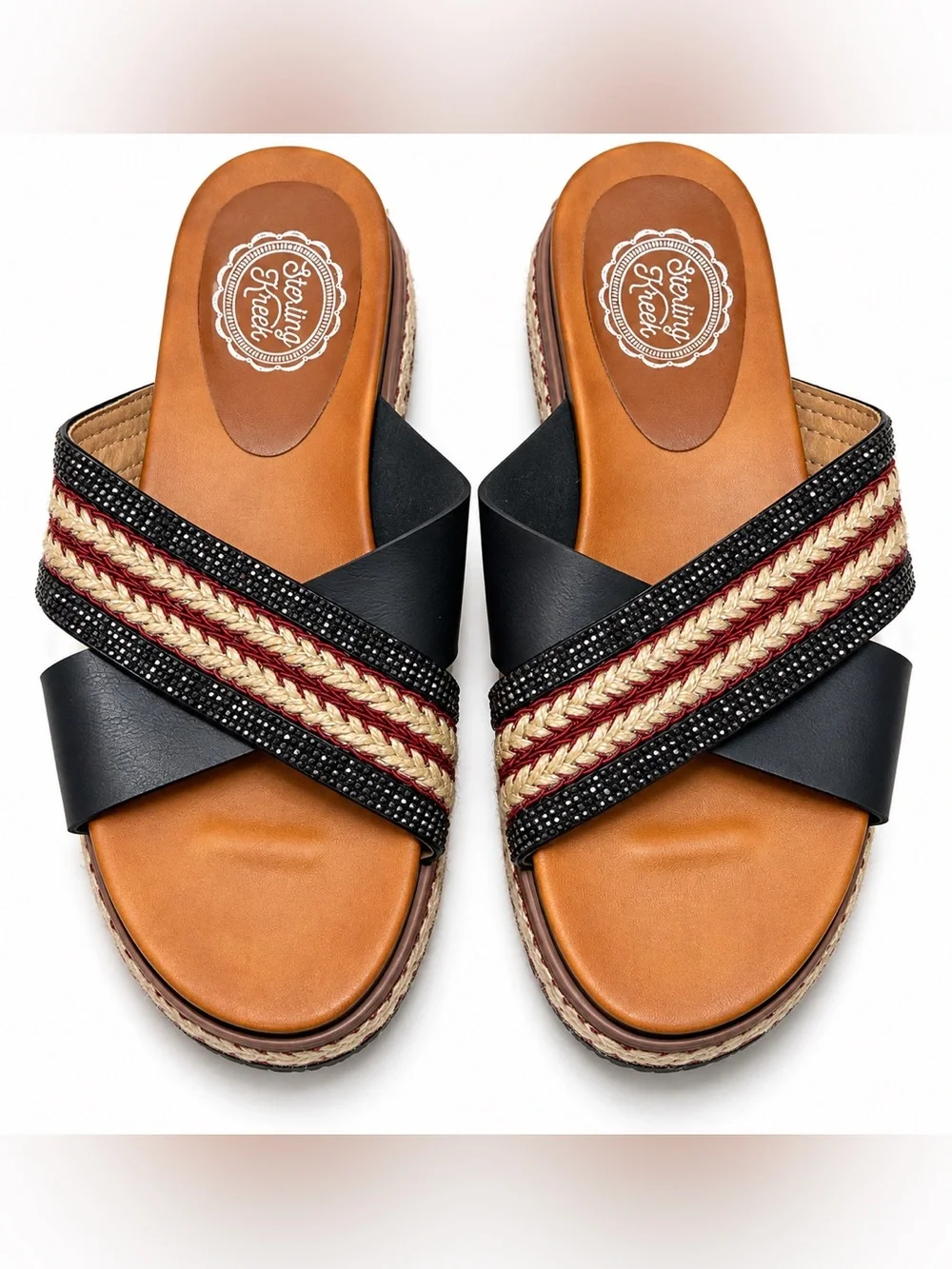 Sterling Kreek Women’s Size 38 Black Embellished Espadrille Slide Sandals